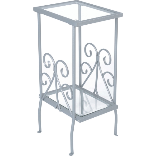 30" Accent Table in Silver Metal w/ Tempered Glass